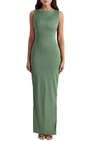 HOUSE OF CB Filomena Side Slit Matte Jersey Gown Dill at Nordstrom,