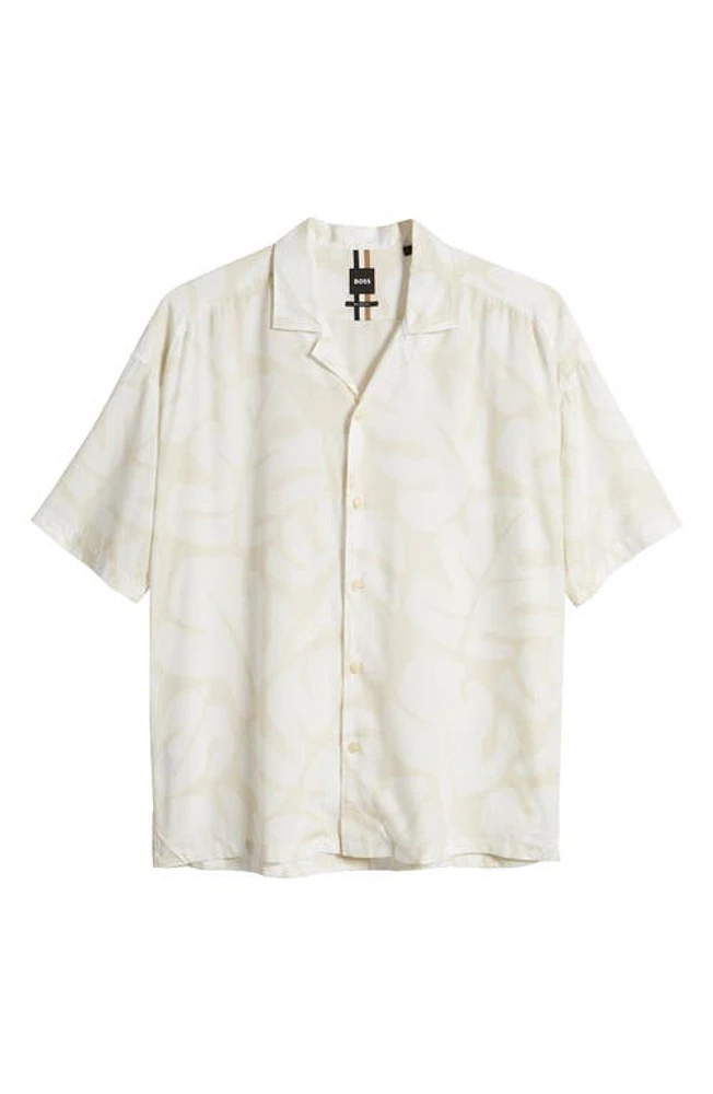 BOSS Drew Relaxed Fit Lyocell Camp Shirt Open White at Nordstrom,