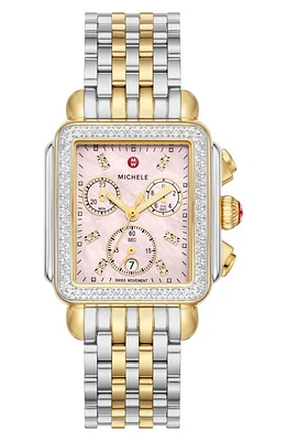 MICHELE Deco Diamond Chronograph Two-Tone Bracelet Watch, 33mm at Nordstrom