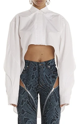 MUGLER Crop High-Low Cotton Button-Up Shirt Blanc Optique at Nordstrom, Us