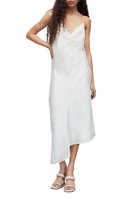 AllSaints Alexia Ruched Satin Slipdress in Oyster White at Nordstrom, Size 10