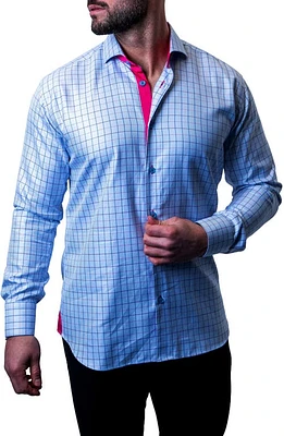 Maceoo Einstein Check Sky Blue Contemporary Fit Button-Up Shirt at Nordstrom,