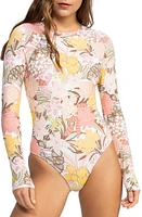 Roxy Playa Paradise Long Sleeve One-Piece Swimsuit Wbk6-White Viva La V at Nordstrom,