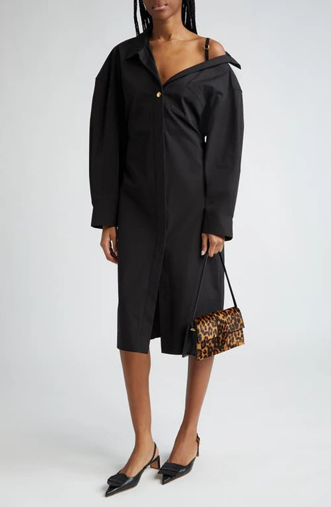 Jacquemus La Robe Chemise Long Sleeve Asymmetric Cotton Poplin Shirtdress at Nordstrom