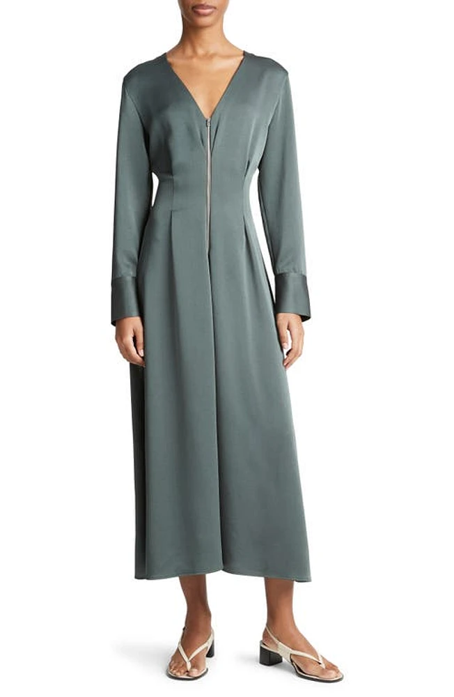 Vince Long Sleeve Satin Midi Dress Night Pine at Nordstrom,