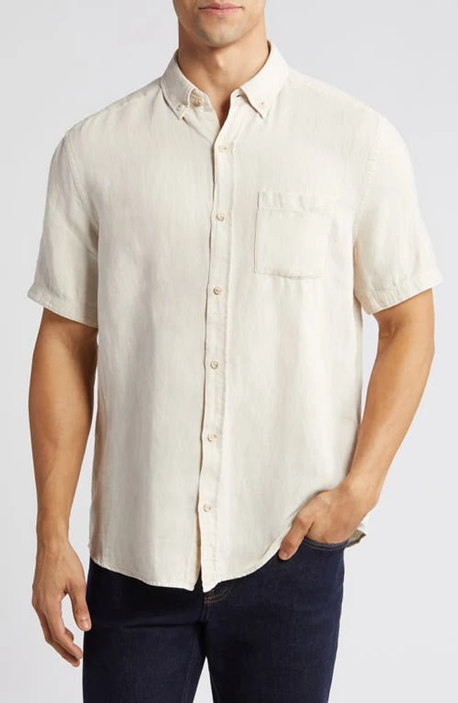 Johnston & Murphy Antique Dyed Linen Blend Short Sleeve Button-Down Shirt Light Gray at Nordstrom, R