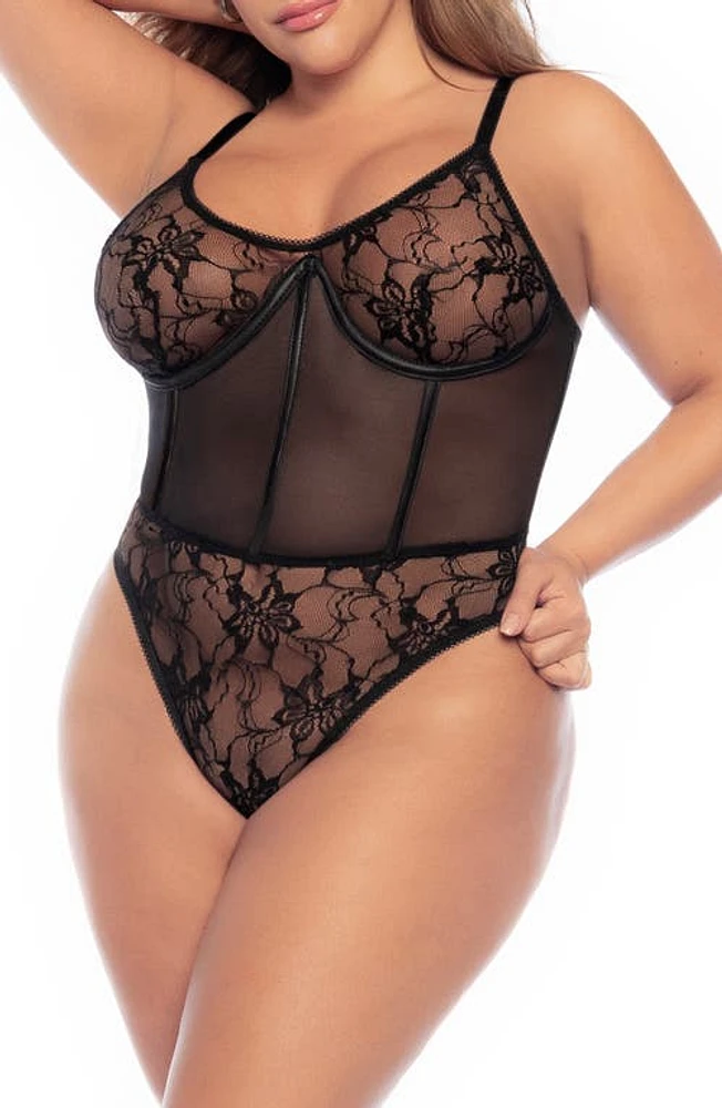 Mapale Lace & Mesh Underwire Bodysuit Black at Nordstrom,