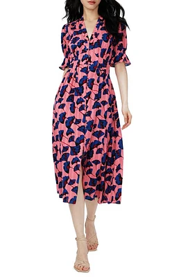 DVF Erica Floral Button Front Cotton Midi Dress Falling Gingko Antique Pk Med at Nordstrom,