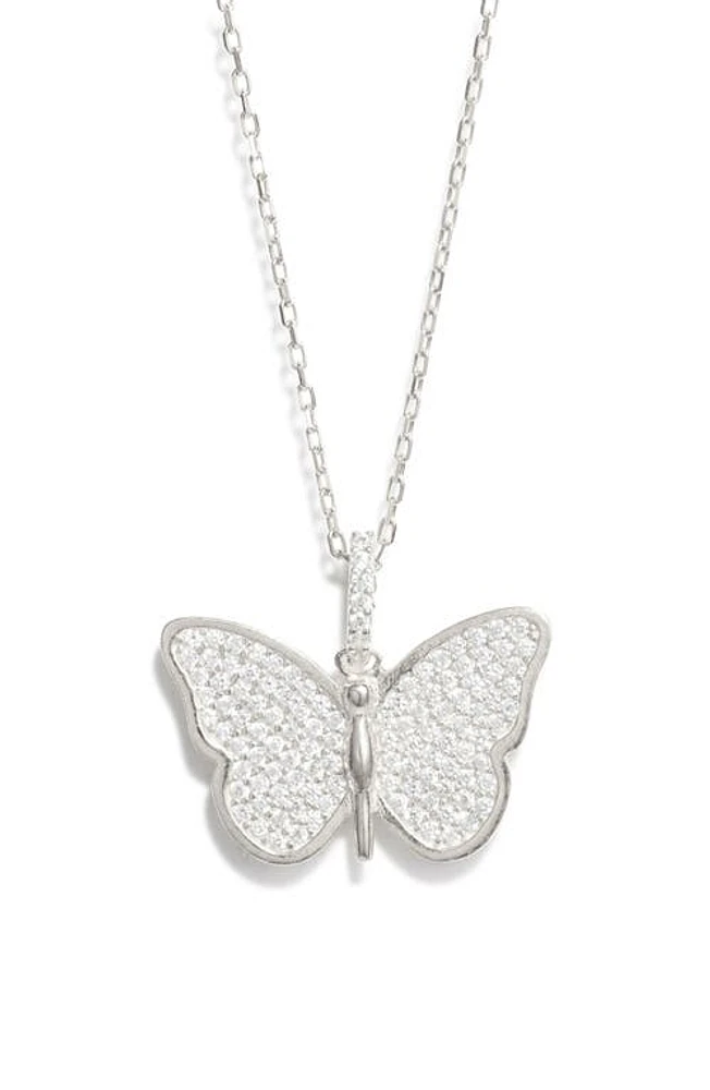 SHYMI Pavé Butterfly Pendant Necklace in Silver/White at Nordstrom