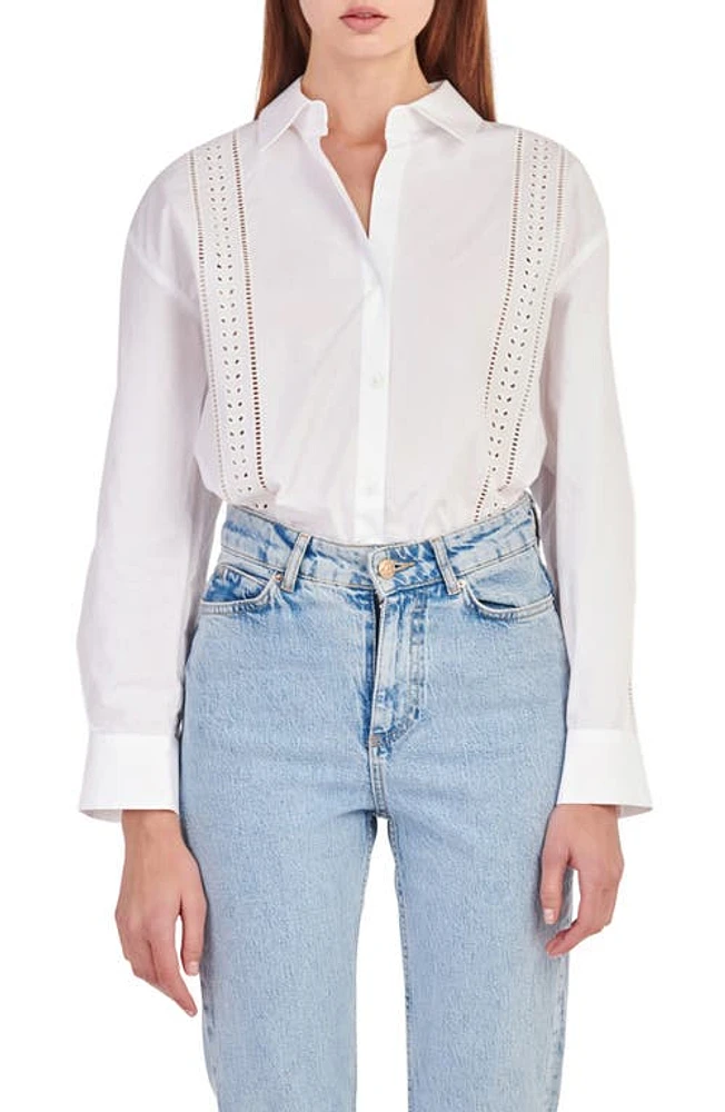 English Factory Eyelet Detail Cotton Button-Up Shirt White at Nordstrom,