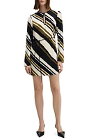 MANGO Diagonal Stripe Long Sleeve Minidress Black at Nordstrom,