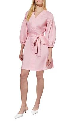 Ming Wang Puff Sleeve Tie Belt Cotton Sheath Minidress in Perfect Pink at Nordstrom, Size Large