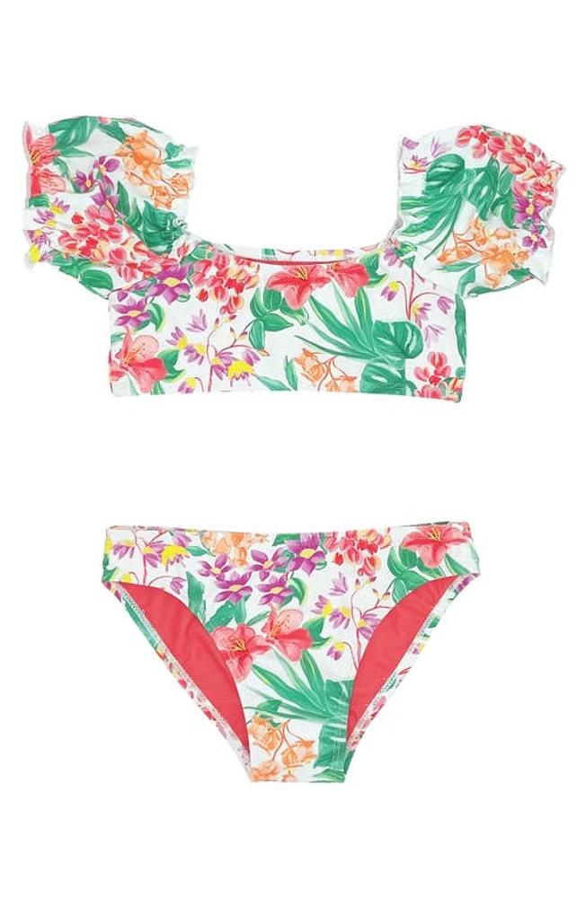 Feather 4 Arrow Kids' Blossom Floral Two-Piece Swimsuit White at Nordstrom,