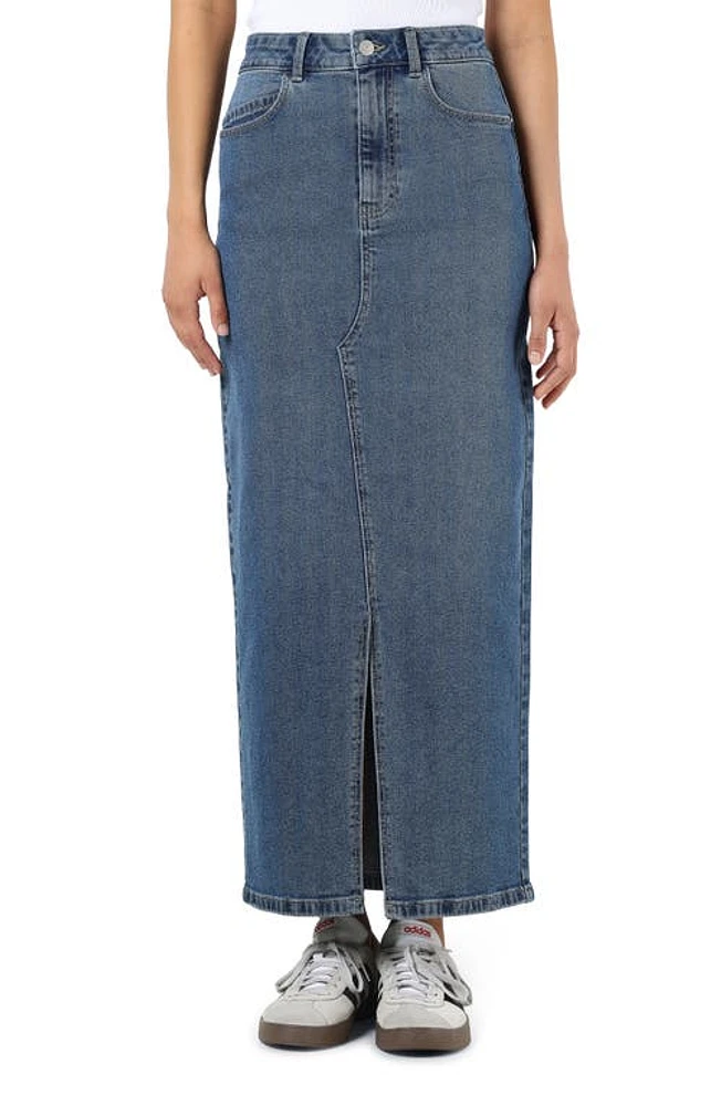 Noisy may Kath Front Slit Denim Maxi Skirt Medium Blue at