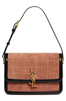 Saint Laurent Medium Solferino Suede Shoulder Bag in Peach Flower/Noir at Nordstrom