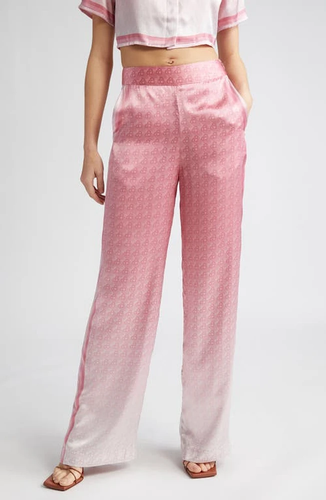 Casablanca Heart Print Ombré Silk Pants in Morning City View at Nordstrom, Size 4 Us