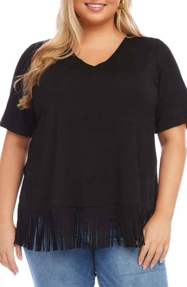 Karen Kane Fringe Trim V-Neck Top Black at Nordstrom,