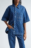 Marine Serre Patchwork Cotton Denim Work Shirt Blue at Nordstrom, Us