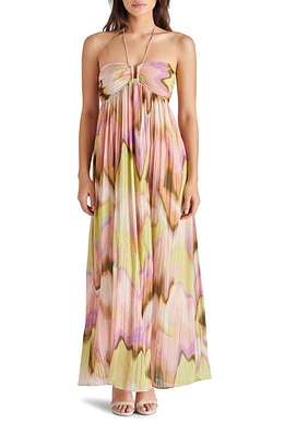 Steve Madden Nolita Pleated Halter Maxi Dress Pink Multi at Nordstrom,