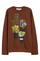 JW Anderson Flower Pot Print Cotton Crewneck Sweatshirt Brown at Nordstrom,