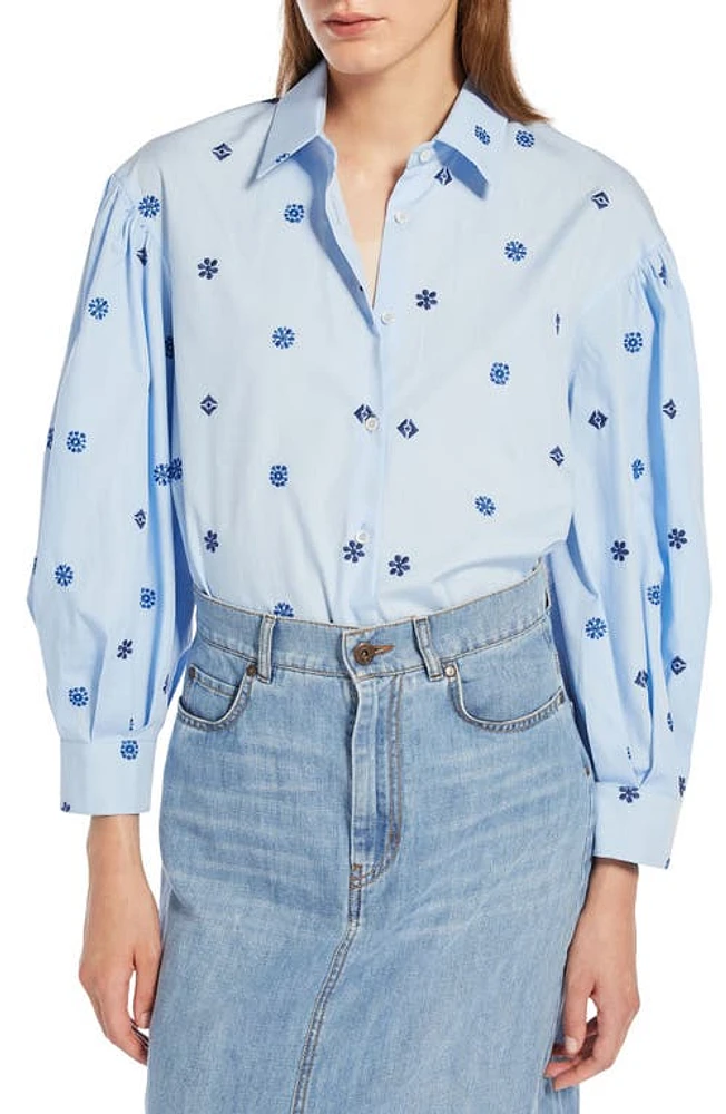 Weekend Max Mara Villar Embroidered Poplin Shirt Light Blue at Nordstrom,