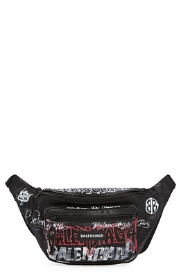 Balenciaga Explorer Graffiti Logo Canvas Belt Bag in Black at Nordstrom