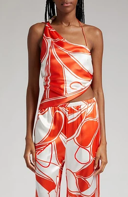 SIR Ramona Asymmetric Sleeveless Silk Halter Top Mariposa Lily at Nordstrom,