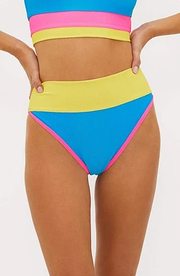 Beach Riot Emmy Colorblock High Waist Bikini Bottoms Coral Reef at Nordstrom,