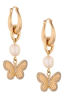 Ettika Butterfly & Imitation Pearl Drop Earrings in Gold at Nordstrom