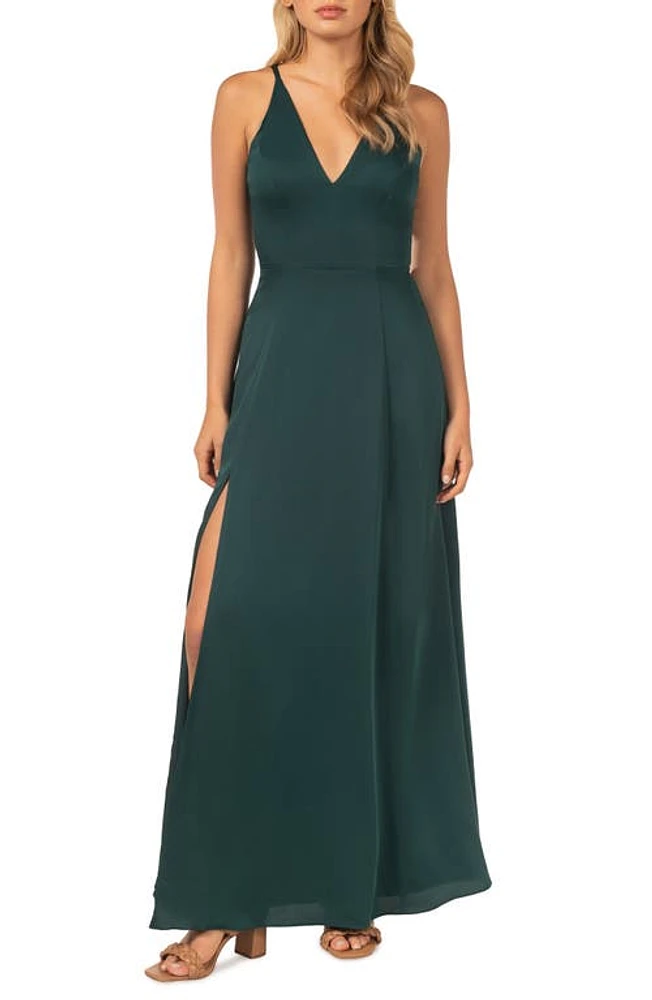 Dress the Population Parker Slit A-Line Gown Pine at Nordstrom,