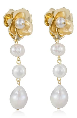 Ettika Cultured Freshwater Pearl Drop Floral Earrings in Gold at Nordstrom