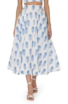 Milly Poppy Floral Embroidered Cotton Skirt White/Blue at Nordstrom,