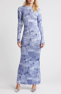 SOMETHING NEW Denny Long Sleeve Maxi Dress Limoges Aopdenny Print at Nordstrom,