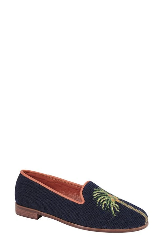 ByPaige BY PAIGE Needlepoint Palm Tree Flat Navy at Nordstrom,