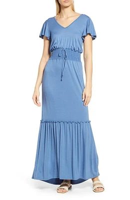 Loveappella Smock Waist Knit Maxi Dress Denim at Nordstrom,