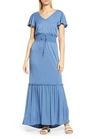 Loveappella Smock Waist Knit Maxi Dress Denim at Nordstrom,