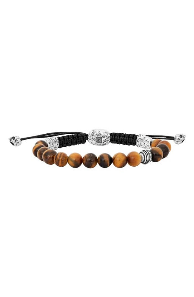 John Varvatos Men's Tiger's Eye Beaded Slider Bracelet in Silver at Nordstrom