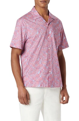 Bugatchi Cole OoohCotton Leaf Print Camp Shirt Coral at Nordstrom,