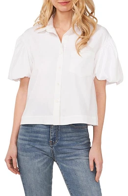 CeCe Puff Sleeve Stretch Poplin Shirt Ultra White at Nordstrom,