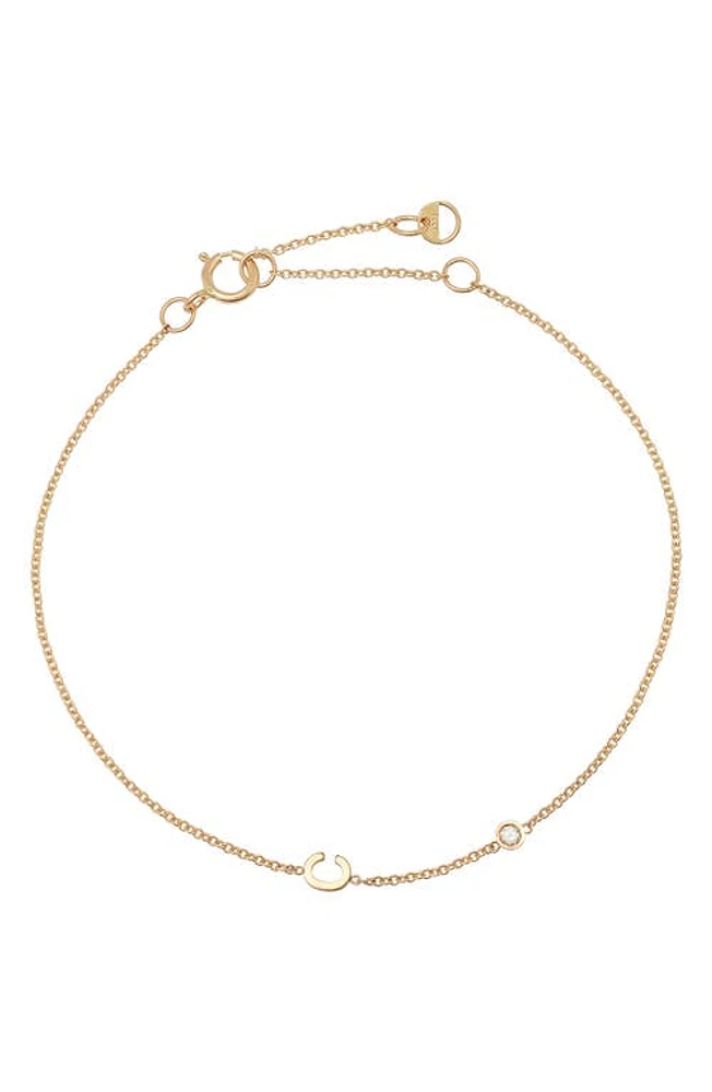 BYCHARI Initial & Diamond Bracelet in 14K Yellow Gold-C at Nordstrom