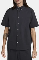 Nike Life Short Sleeve Seersucker Button-Down Shirt in Anthracite/Anthracite at Nordstrom, Size X-Small