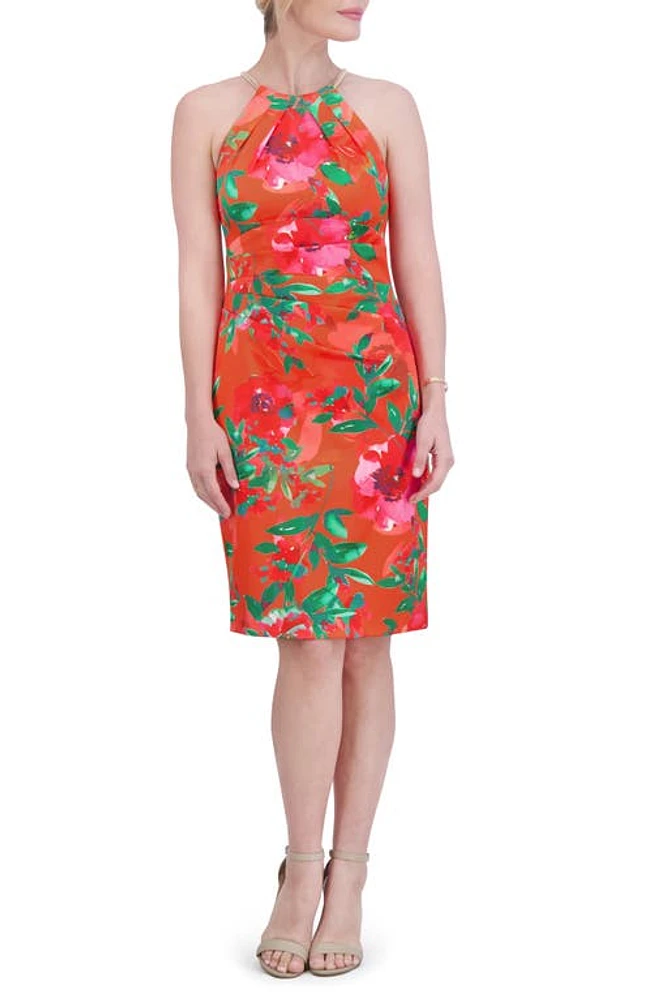 Eliza J Floral Chain Detail Sheath Dress Coral at Nordstrom,