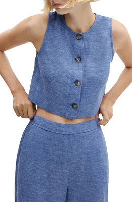 MANGO Sleeveless Linen Blend Crop Top in Blue at Nordstrom, Size Small