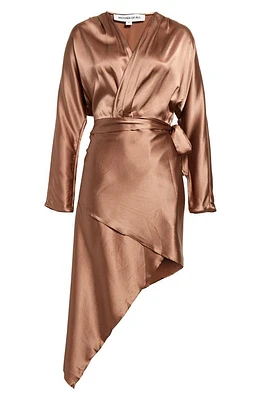 Mother of All Demi Long Sleeve Stretch Silk Faux Wrap Dress Moka at Nordstrom,