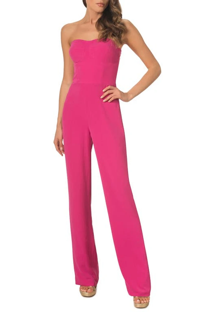 Dress the Population Preston Stretch Crepe Strapless Jumpsuit Bright Fuchsia at Nordstrom,