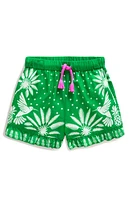 Mini Boden Kids' Print Cotton Frill Hem Shorts Runner Bean Green Palm at Nordstrom,