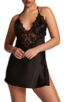 Hunkemöller Mya Lace Trim Satin Chemise Black at Nordstrom,