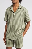 OAS Waffle Knit Camp Shirt Green at Nordstrom,