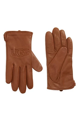 UGG(r) Logo Stitch Leather Gloves Chestnut at Nordstrom,