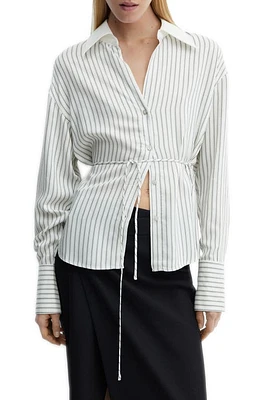 MANGO Camisa Rayu Stripe Tunic Shirt Ecru at Nordstrom,